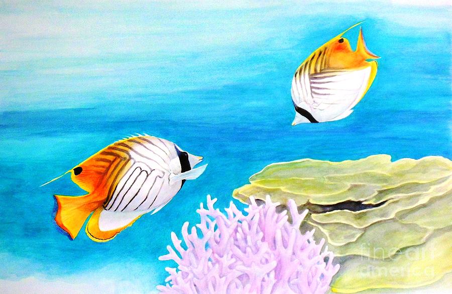 Fish Painting - Angel Fish and Coral by Janet Summers-Tembeli