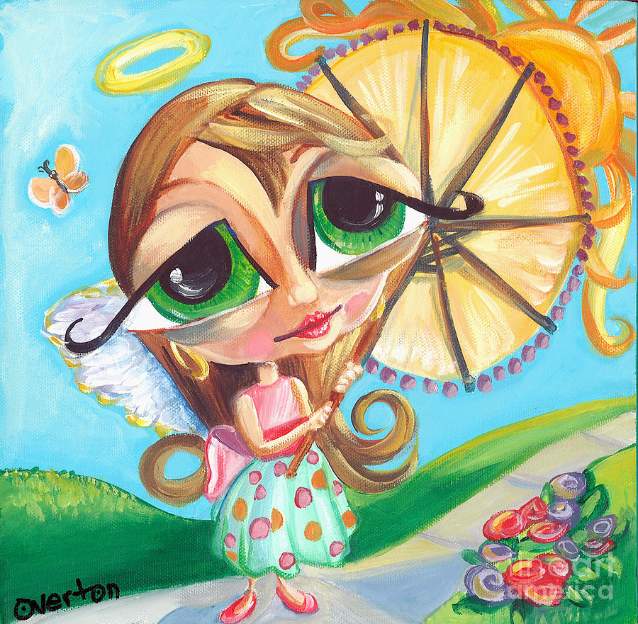Angel Grace and the Umbrella Painting by Shelley Overton