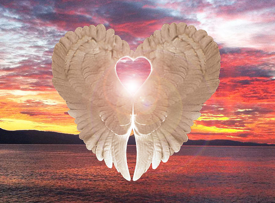 Healing Angels Digital Art - Angel Heart at sunset by Eric Kempson