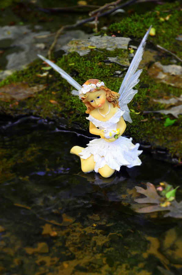 Fairy Photograph - Angel in the Creek 1 Woodland Fairies by Linda Rae Cuthbertson