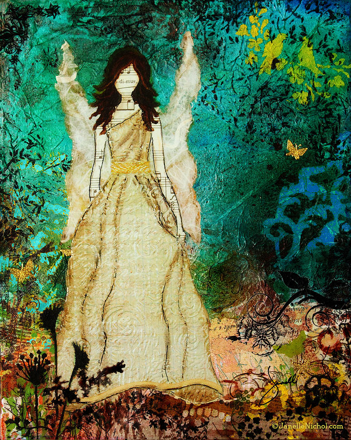 Inspirational Mixed Media - Angel In The Garden Inspirational abstract Mixed Media Art by Janelle Nichol