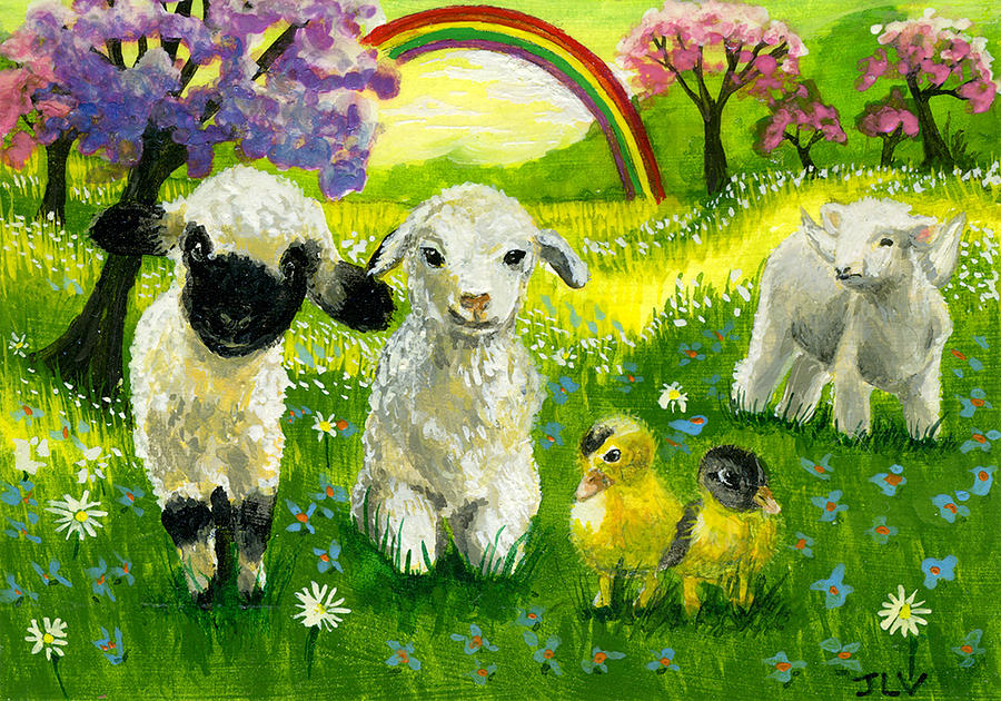 Angel Lamb Painting by Jacquelin L Westerman