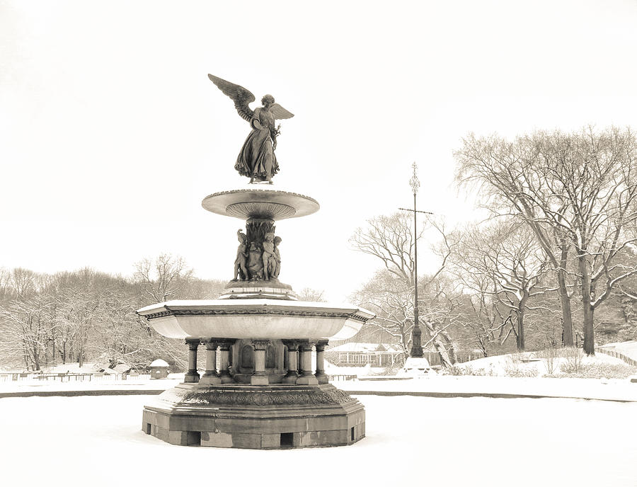 Central Park Photograph - Angel of the Waters - Central Park - Winter by Vivienne Gucwa