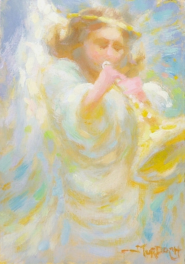 Angel Painting - Angel playing lovesong by John Murdoch Angel Painting - Angel playing lovesong by John Murdoch