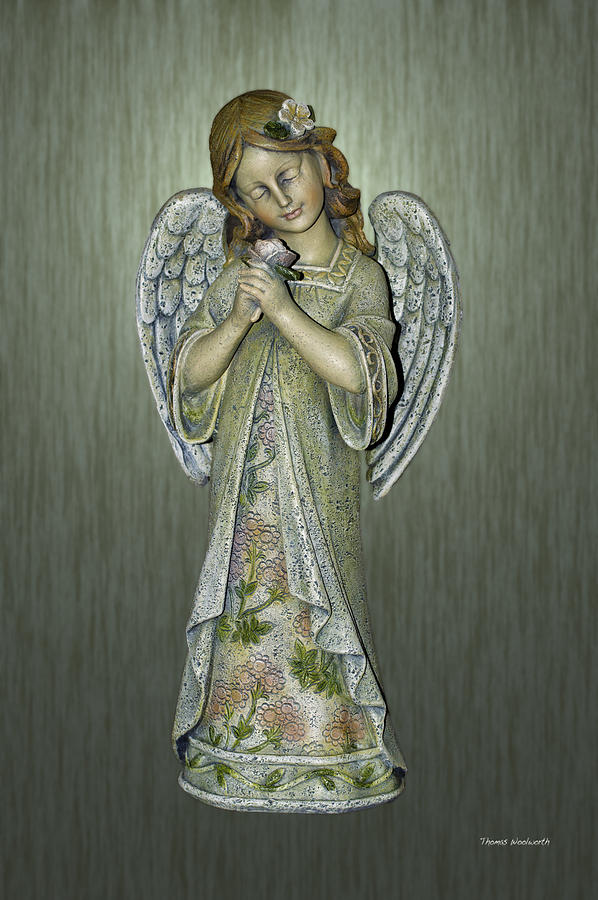 Fantasy Photograph - Angel Statue Green Background by Thomas Woolworth