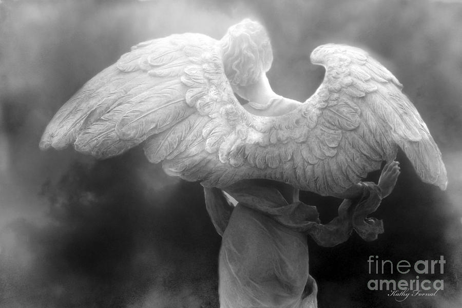 Angel Wings Photograph - Angel Wings - Dreamy Surreal Angel Wings Black and White Fine Art Photography by Kathy Fornal