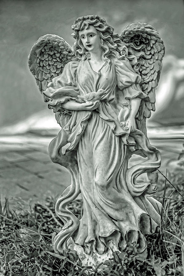 Angel with Bird Black and White Photograph by Jerry Gammon
