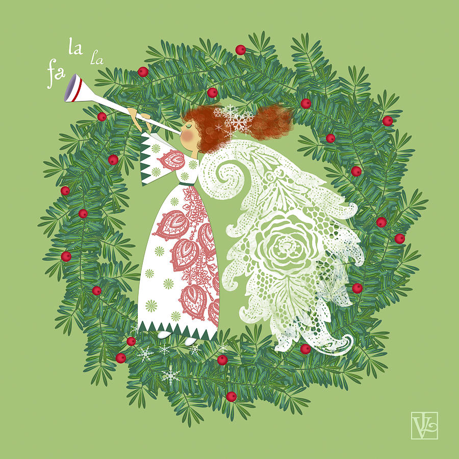Angel with Christmas Wreath Digital Art by Valerie Drake Lesiak