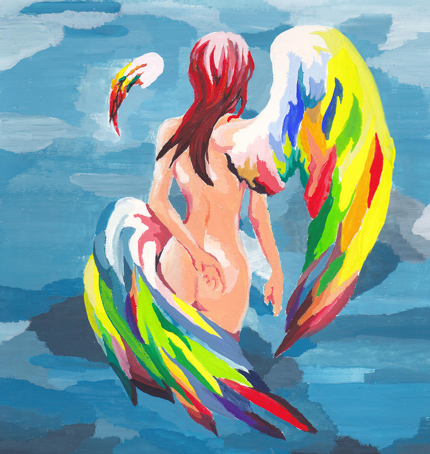 Angel Painting - Angel with Rainbow Wings by Miguel Karlo Dominado