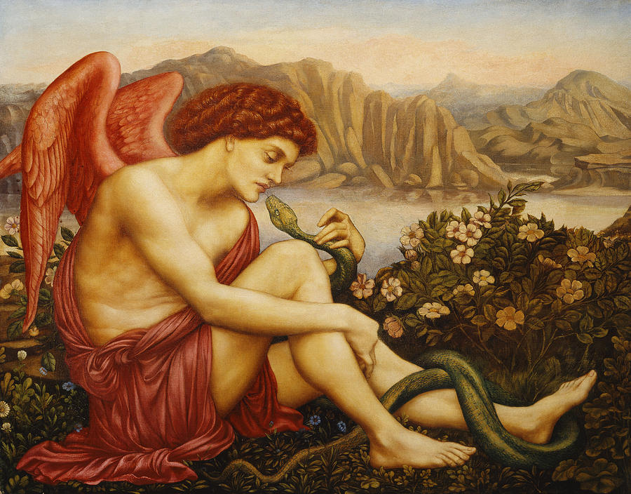 Angel with Serpent Painting by Evelyn De Morgan