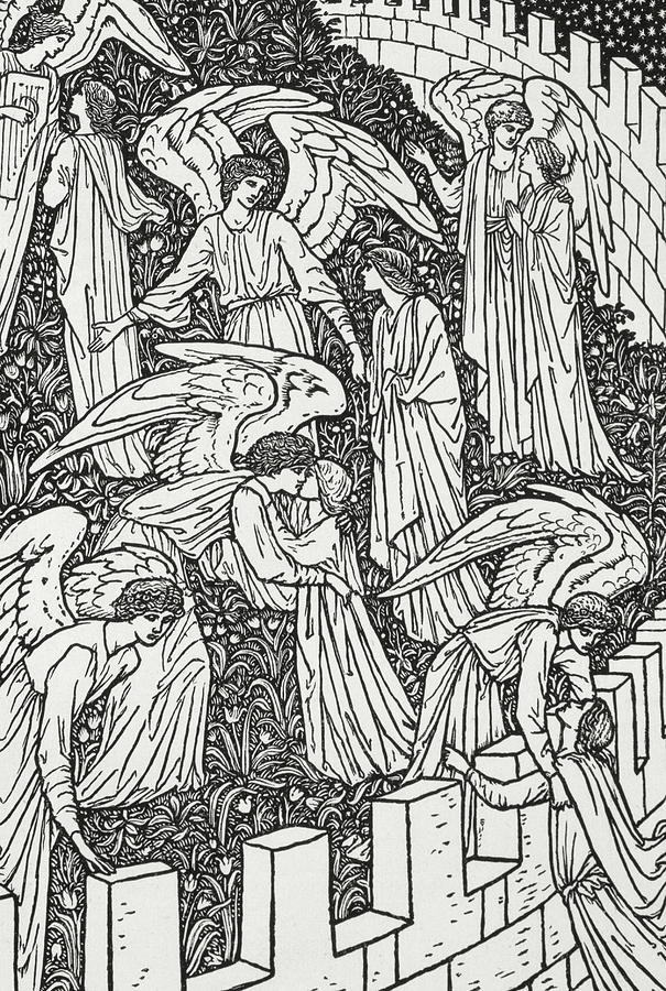 Angels behind the inner sanctuary Painting by William Morris