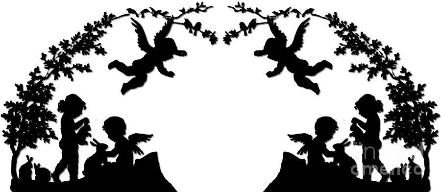 Angels Bird Bunnies and Boughs Silhouette Digital Art by Rose Santuci-Sofranko