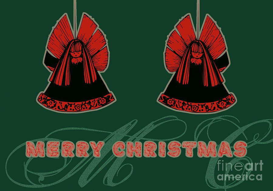 Angels Digital Art - Angels Green - Merry Christmas Greeting Card by Aimelle Ml