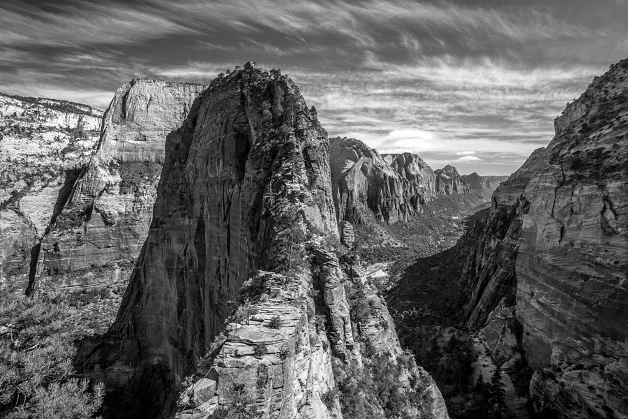 Angels Landing In Black And White Photograph