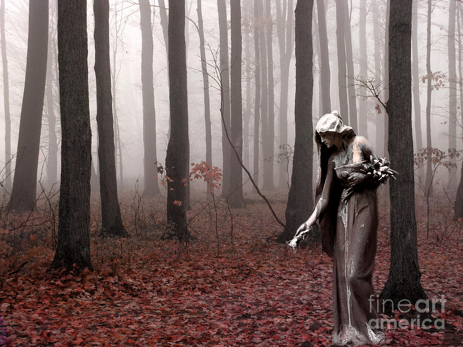 Angels Surreal Fantasy Female Figure In Woodlands Nature Haunting Landscape  Photograph by Kathy Fornal