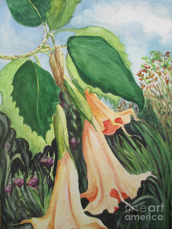 Angels Trumpet Exotica Painting by Lynn Maverick Denzer