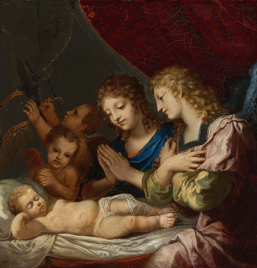 Angles adoring the Sleeping Christ Painting by Jacques Stella