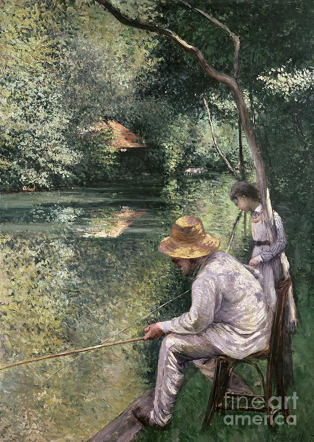 Fish Painting - Angling by Gustave Caillebotte