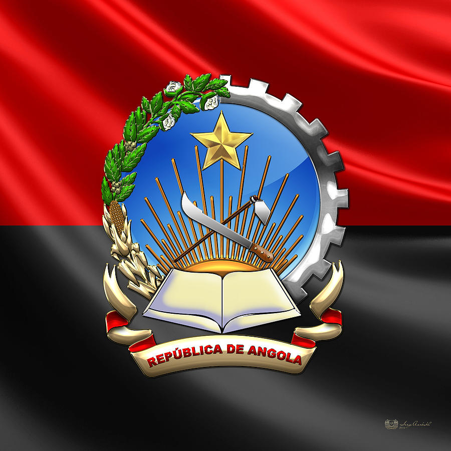 Angola - Coat of Arms over Angolan Flag Digital Art by Serge Averbukh