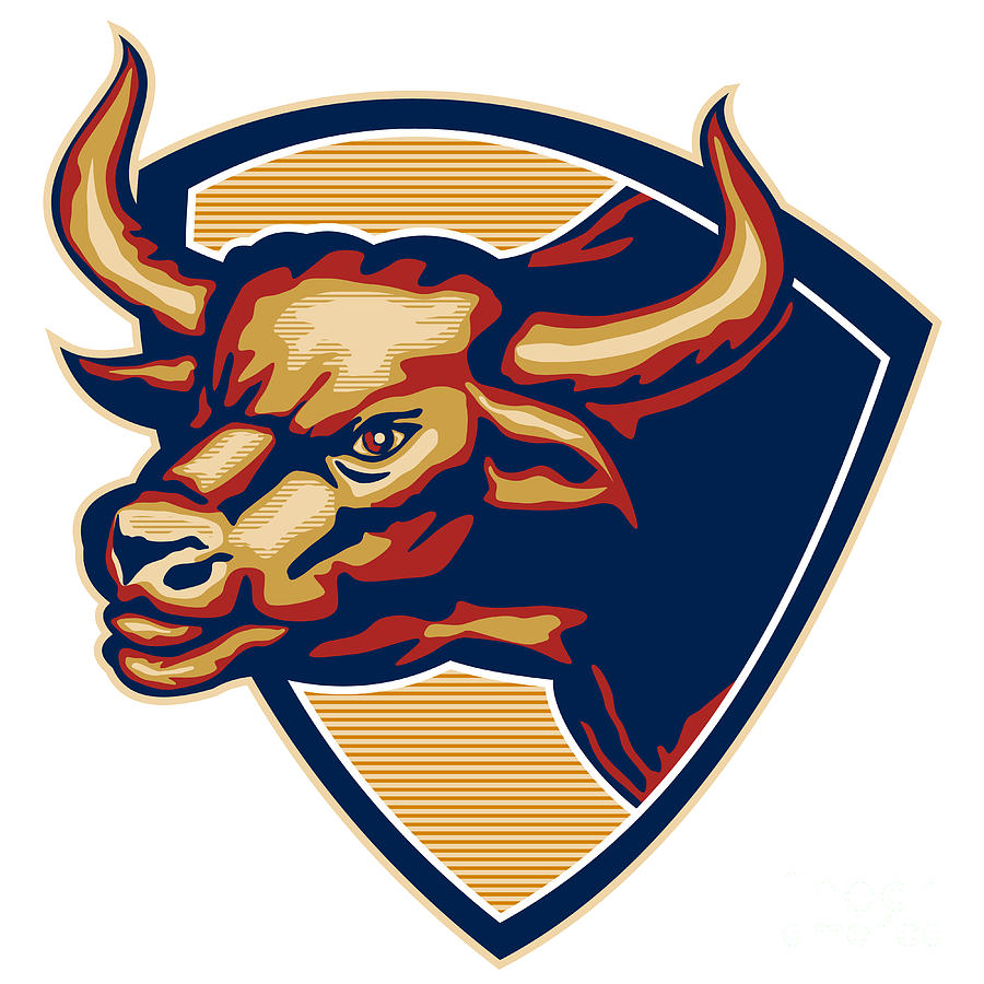 Angry Bull Head Crest Retro Digital Art