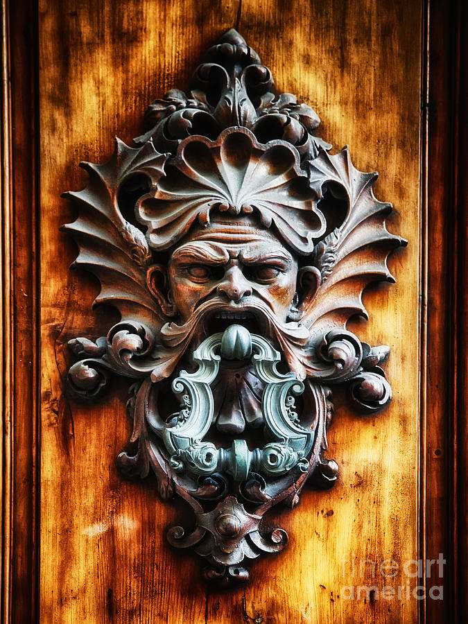 Architecture Photograph - Angry Man Face Door Knocker by George Oze