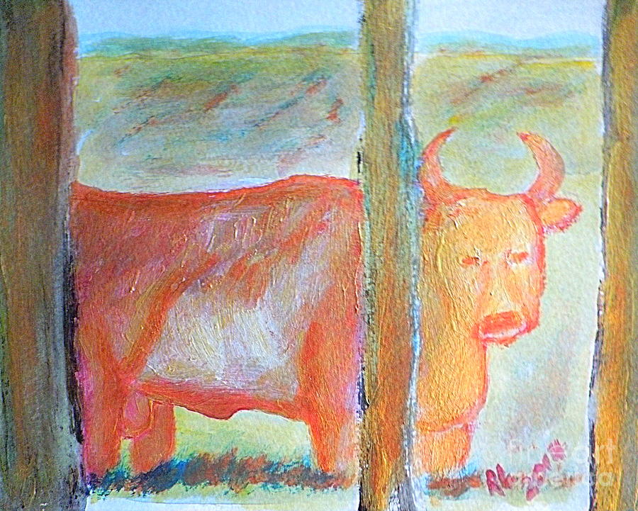 Angry Wild Bull Garland Utah 1 Painting by Richard W Linford