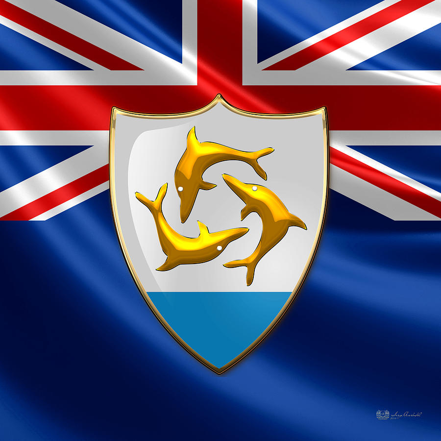 Anguilla - Coat of Arms over Flag  Digital Art by Serge Averbukh