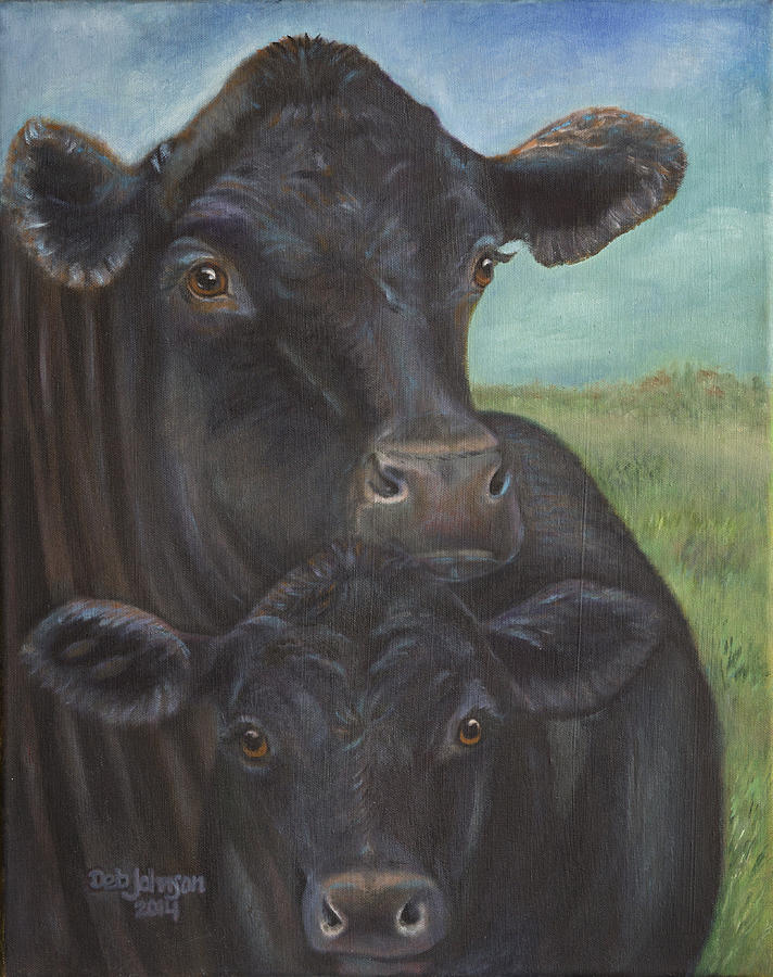 Angus Cow and Calf Painting by Debra Johnson - Fine Art America