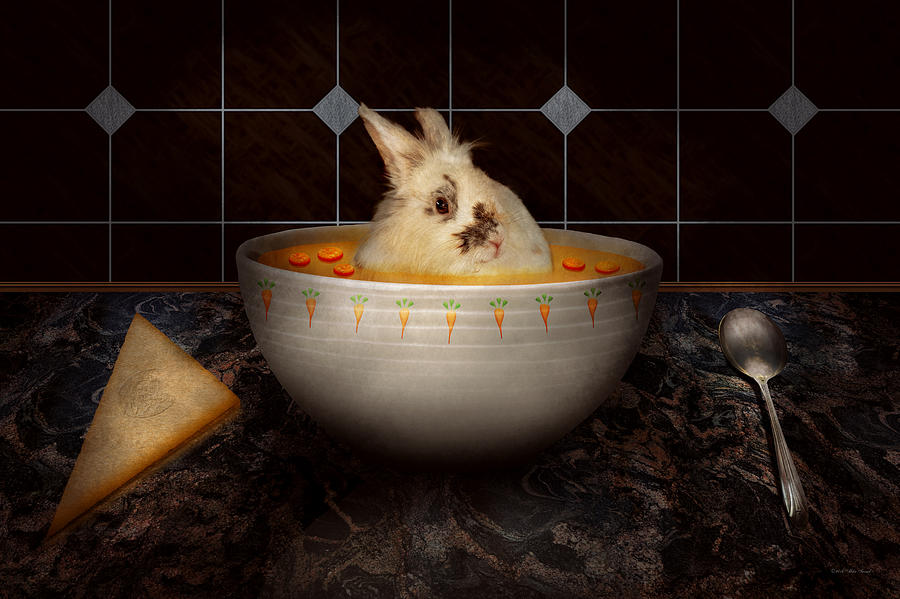 Vintage Digital Art - Animal - Bunny - Theres a hare in my soup by Mike Savad