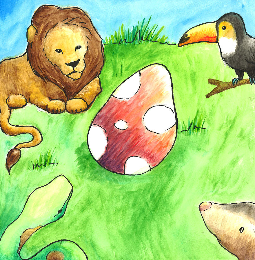 Jungle Painting - Animal Meeting about an Egg by Molly Good