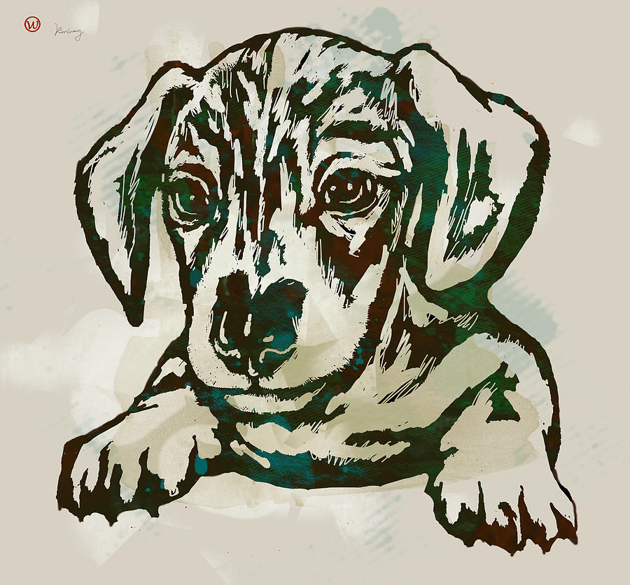 Portrait Drawing - Animal pop art etching poster - Dog - 4 by Kim Wang