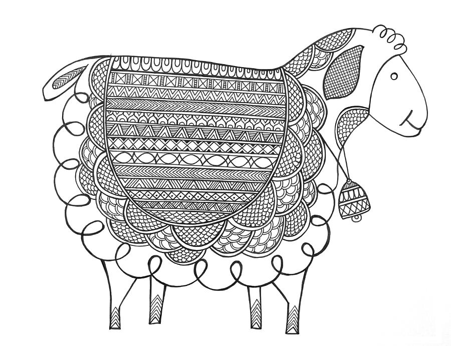 Black And White Drawing - Animal Sheep 2 by MGL Meiklejohn Graphics Licensing