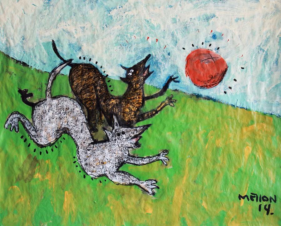 Dog Painting - ANIMALIA Dogs Playing in a Field  by Mark M  Mellon