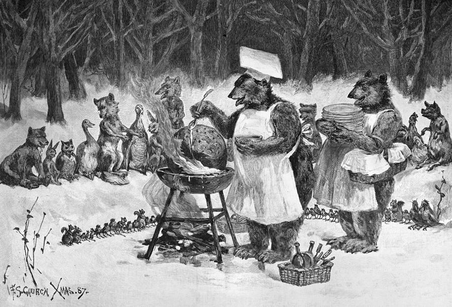Animals Cooking, 1887 Painting by Granger