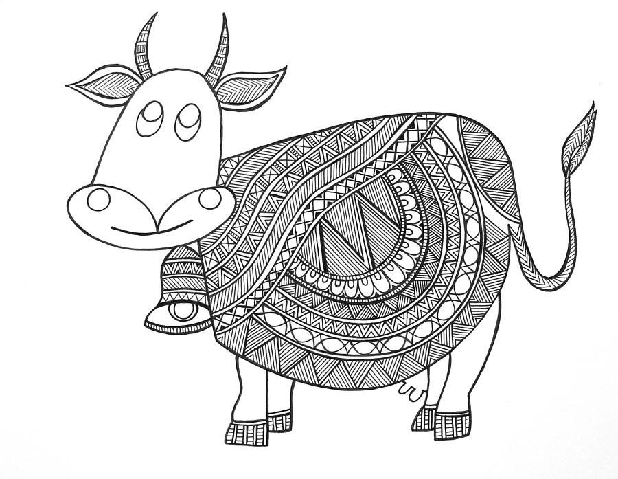 Black And White Drawing - Animals Cow 3 by MGL Meiklejohn Graphics Licensing