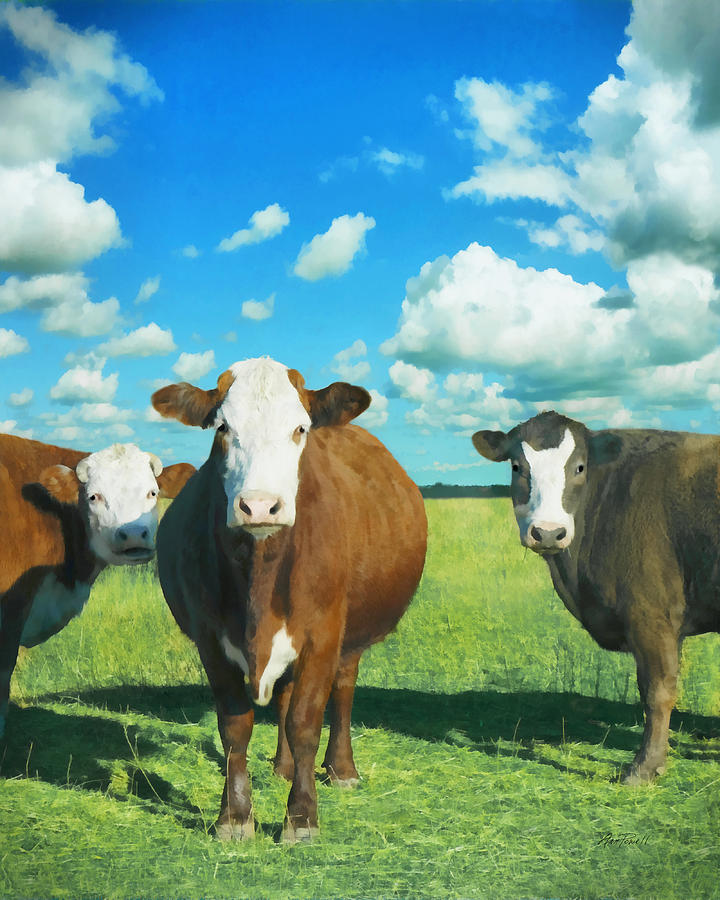 animals - cows - Guardians of the Prairie  Painting by Ann Powell