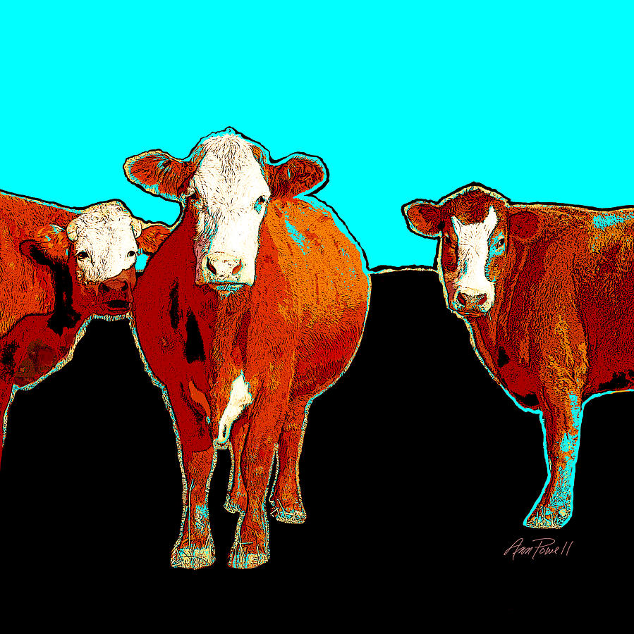 animals - cows - Pop Art Cows on Turquoise Photograph by Ann Powell