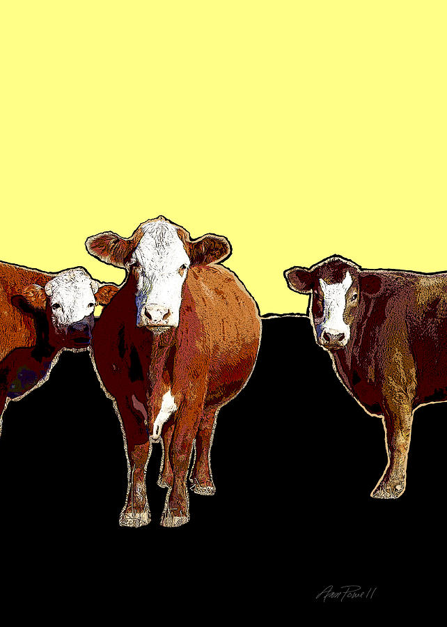 Animals Cows Three Pop Art with Yellow  Photograph by Ann Powell