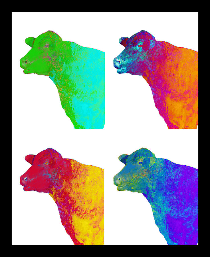 Cow Digital Art - Animals Cows Warhol Pop Art Style by Ann Powell