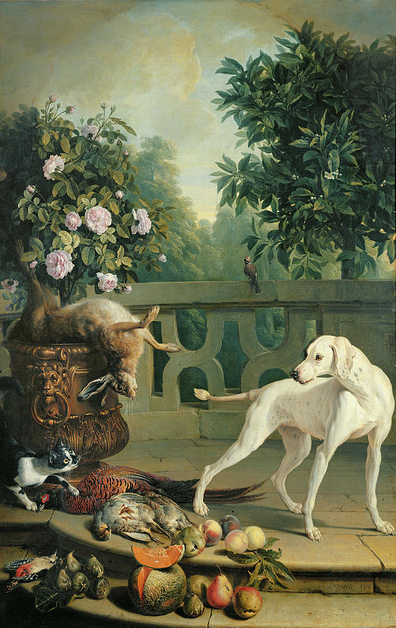 Dog Photograph - Animals, Flowers And Fruits Oil On Canvas by Alexandre-Francois Desportes Dog Photograph - Animals, Flowers And Fruits Oil On Canvas by Alexandre-Francois Desportes