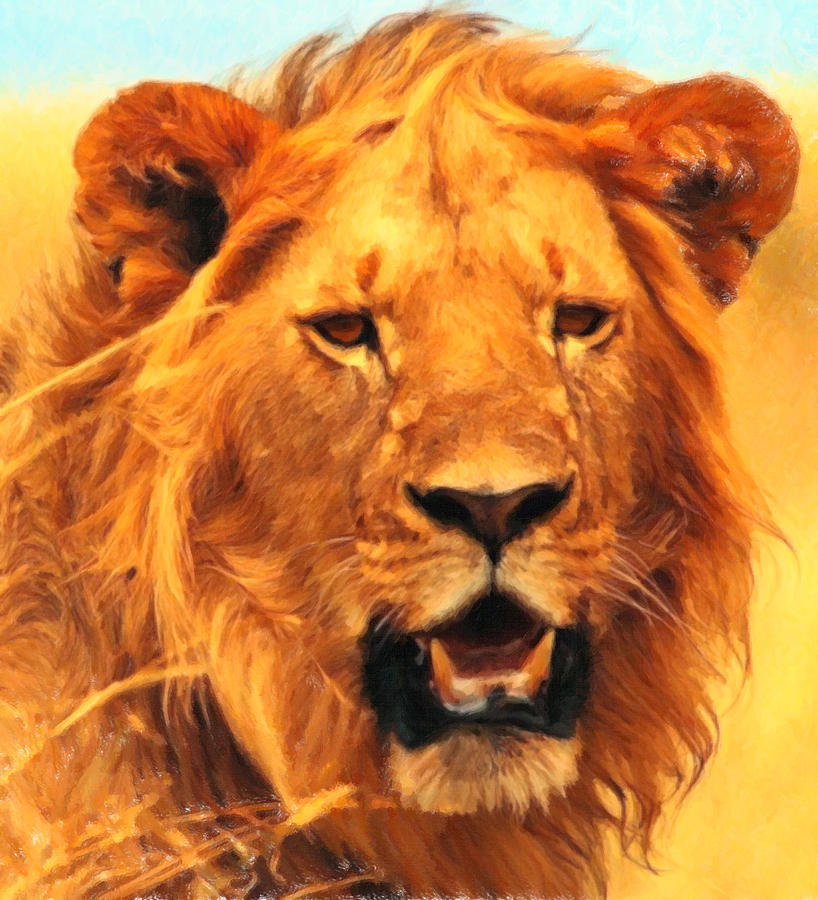 Animals Lion Pastel Painting by MotionAge Designs