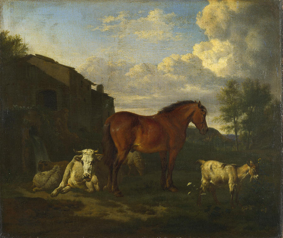 Animals near a Building Painting by Adriaen van de Velde