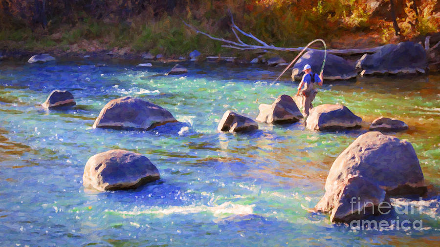 Animas River Fly Fishing Painting by Janice Pariza