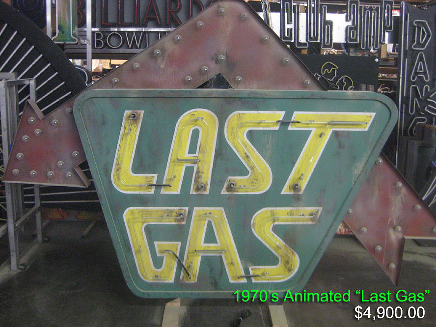 Neon Glass Art - Animated Neon LAST GAS sign by Vintage 1970s Restored