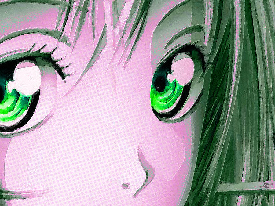 Anime Girl Eyes 2 Pink Painting by Tony Rubino