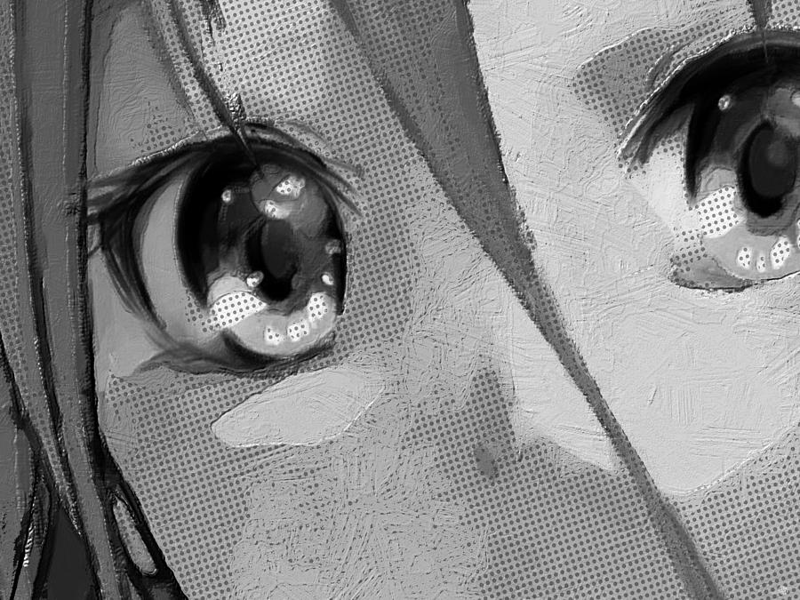 Anime Girl Eyes Black And White Painting by Tony Rubino - Pixels