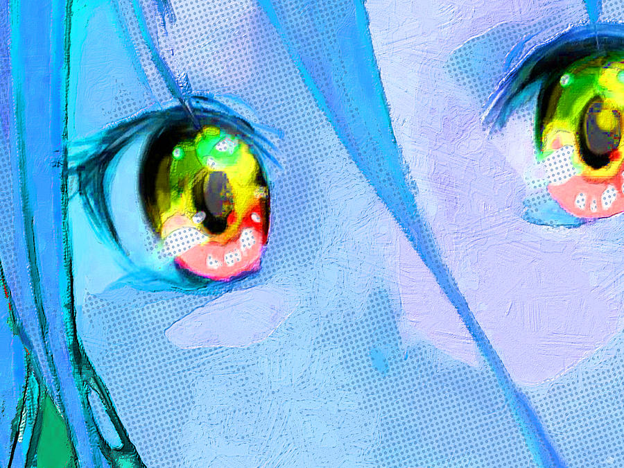 Anime Girl Eyes Blue Painting by Tony Rubino
