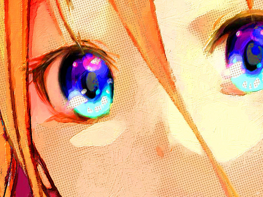 Abstract Painting - Anime Girl Eyes Gold by Tony Rubino