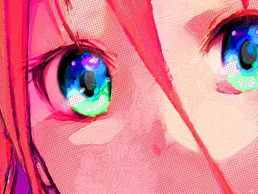 Anime Girl Eyes Red Painting by Tony Rubino