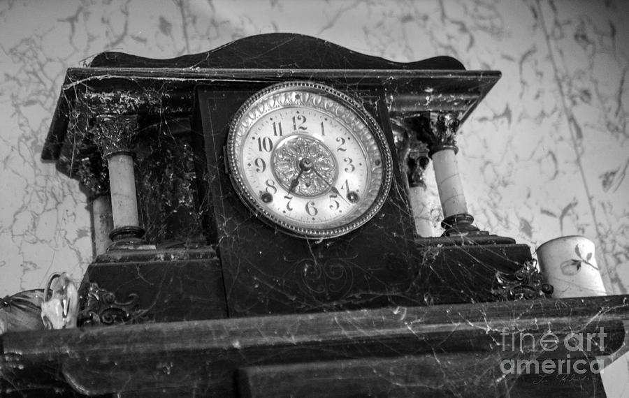 Old Photograph - Anique Clock with Cobwebs by Iris Richardson